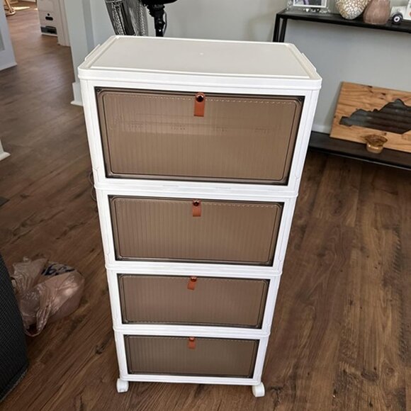 NEW 4 Tier Plastic Storage Bins with Lid,Stackable Storage Containers with Wheel - Picture 8 of 9